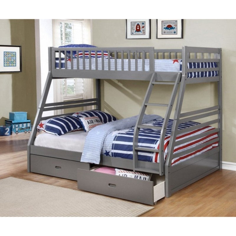 (4 Colours) 2 Drawers Bonus - Theodore Twin over Double Wood Bunk Bed