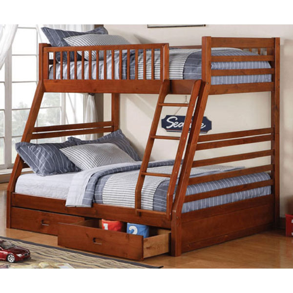 (4 Colours) 2 Drawers Bonus - Theodore Twin over Double Wood Bunk Bed