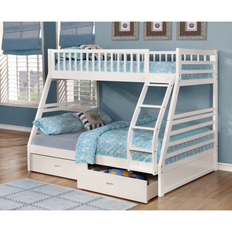 (4 Colours) 2 Drawers Bonus - Theodore Twin over Double Wood Bunk Bed