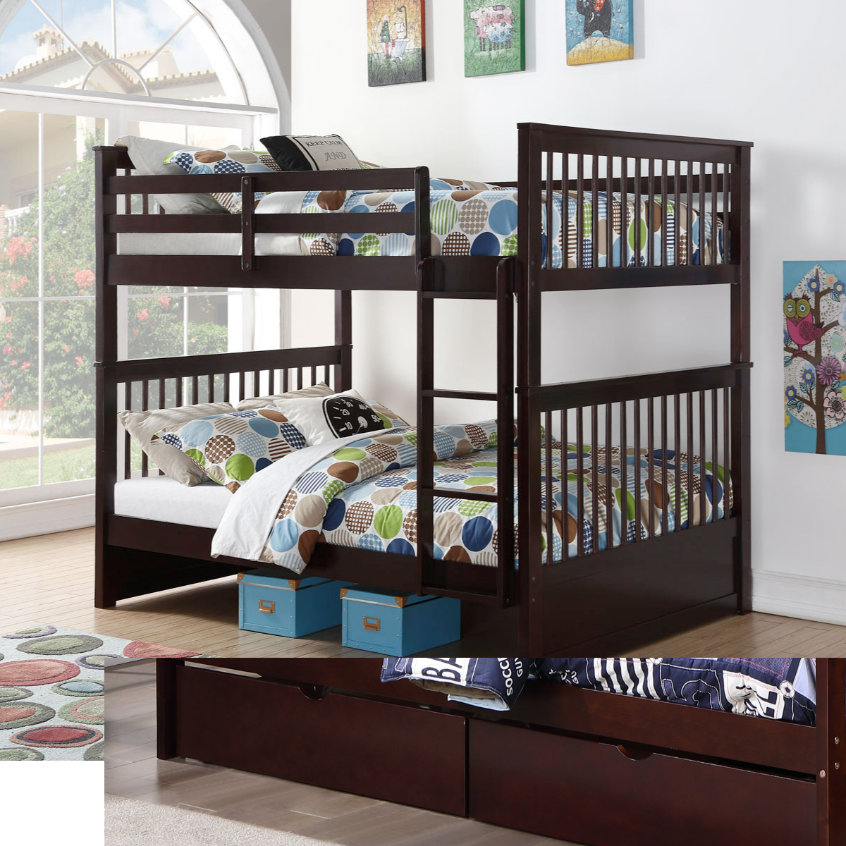 (3 Colours) Under Bed STORAGE Included - Marcus Wood Bunk Bed