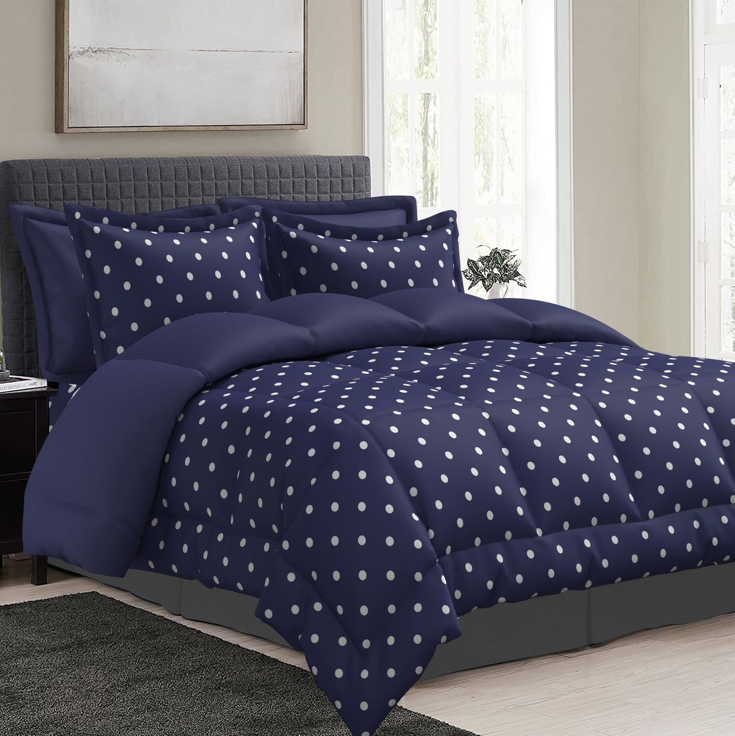 CB Comfy Navy Blue Polka Design-PD Comforter Set