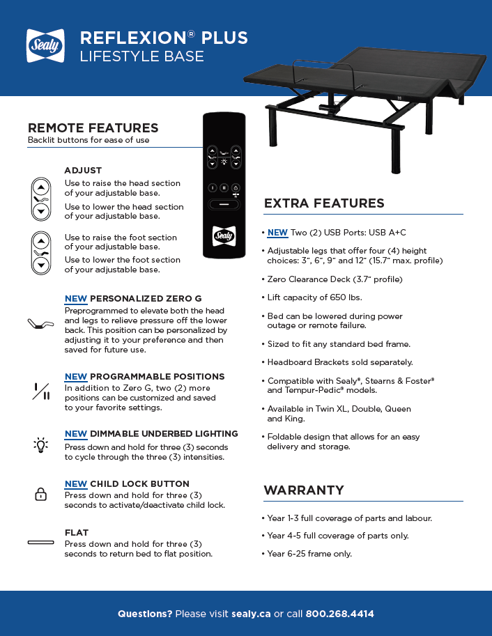 Adjustable Bed PACKAGE: Sealy® MIX-Match Mattress + REFLEXION® PLUS Lifestyle Adjustable Power Base
