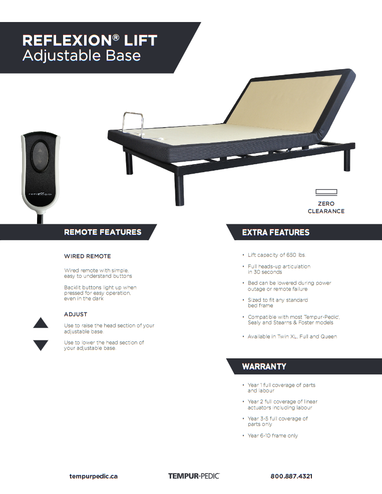 Tempur-Sealy REFLEXION® LIFT 2.0 Lifestyle Adjustable Power Base