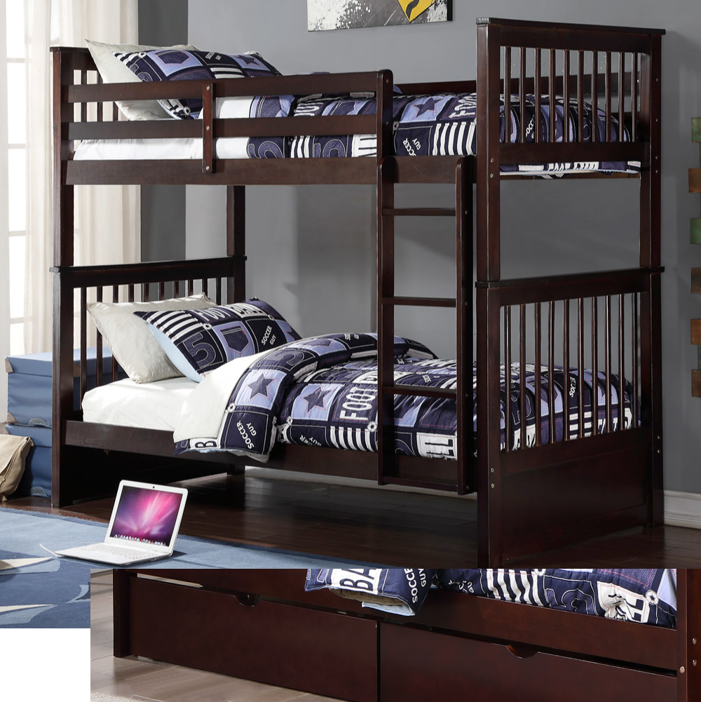 (3 Colours) Under Bed STORAGE Included - Marcus Wood Bunk Bed