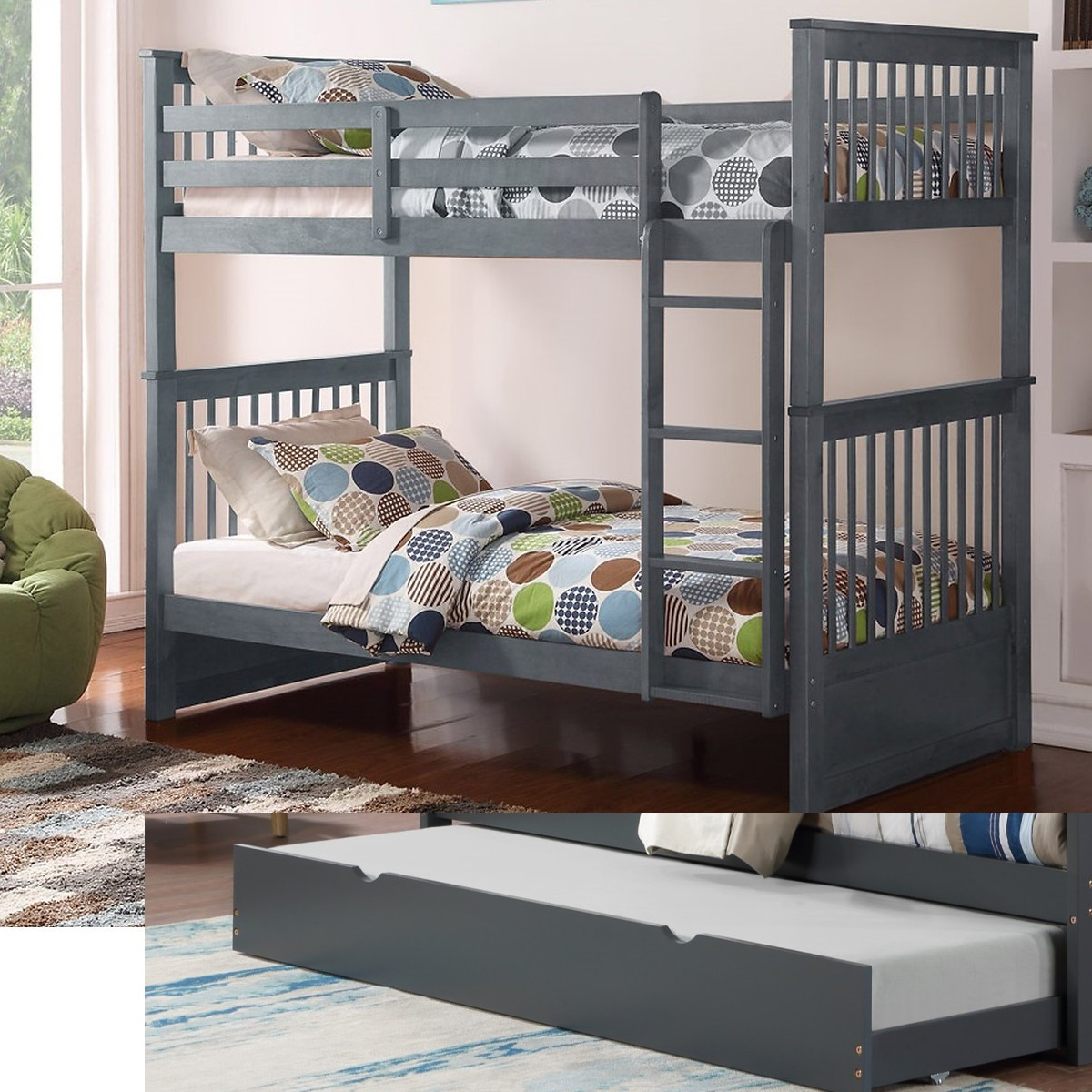 (3 Colours) Under Bed STORAGE Included - Marcus Wood Bunk Bed