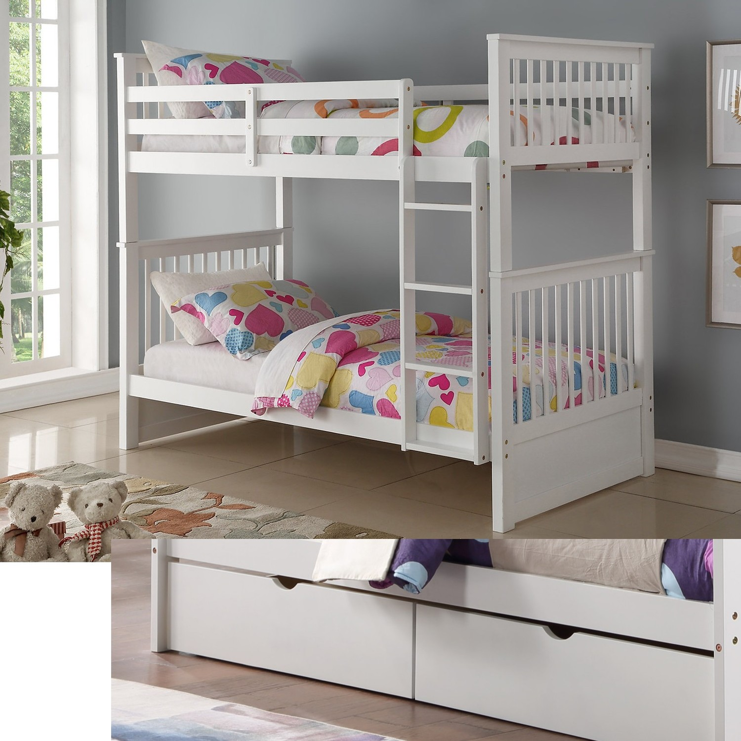 (3 Colours) Under Bed STORAGE Included - Marcus Wood Bunk Bed