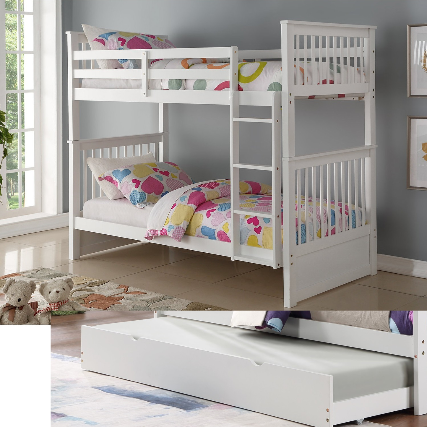 (3 Colours) Under Bed STORAGE Included - Marcus Wood Bunk Bed