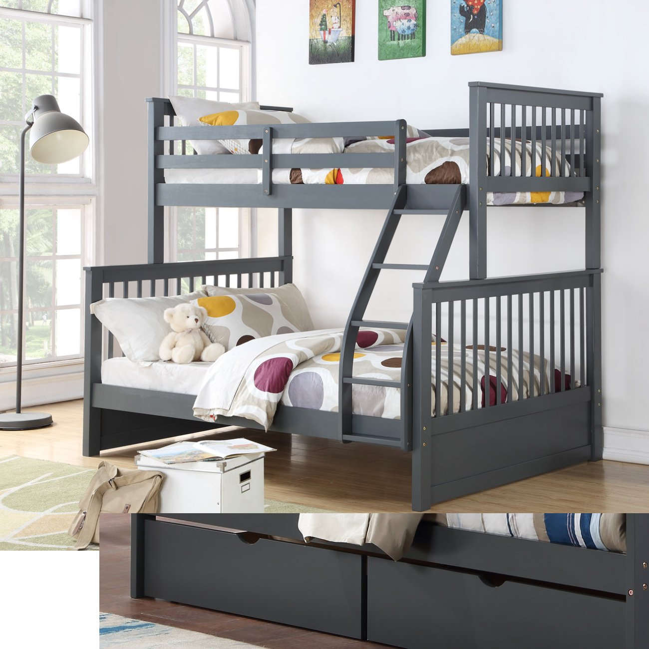 (3 Colours) Under Bed STORAGE Included - Marcus Wood Bunk Bed