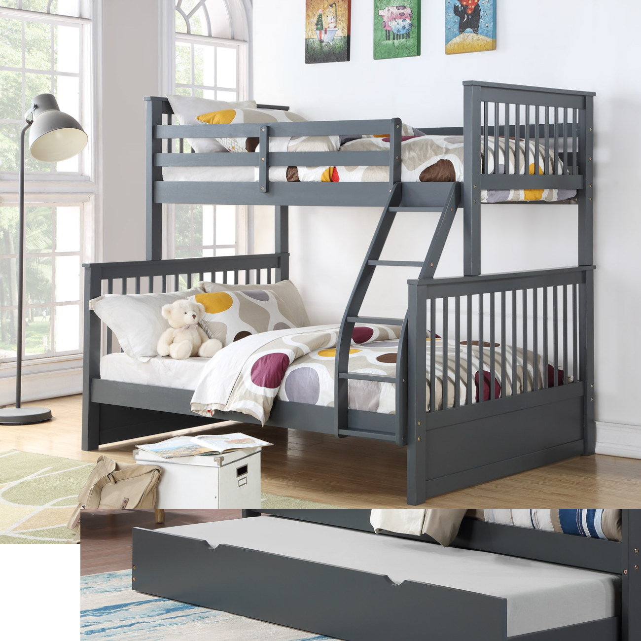 (3 Colours) Under Bed STORAGE Included - Marcus Wood Bunk Bed