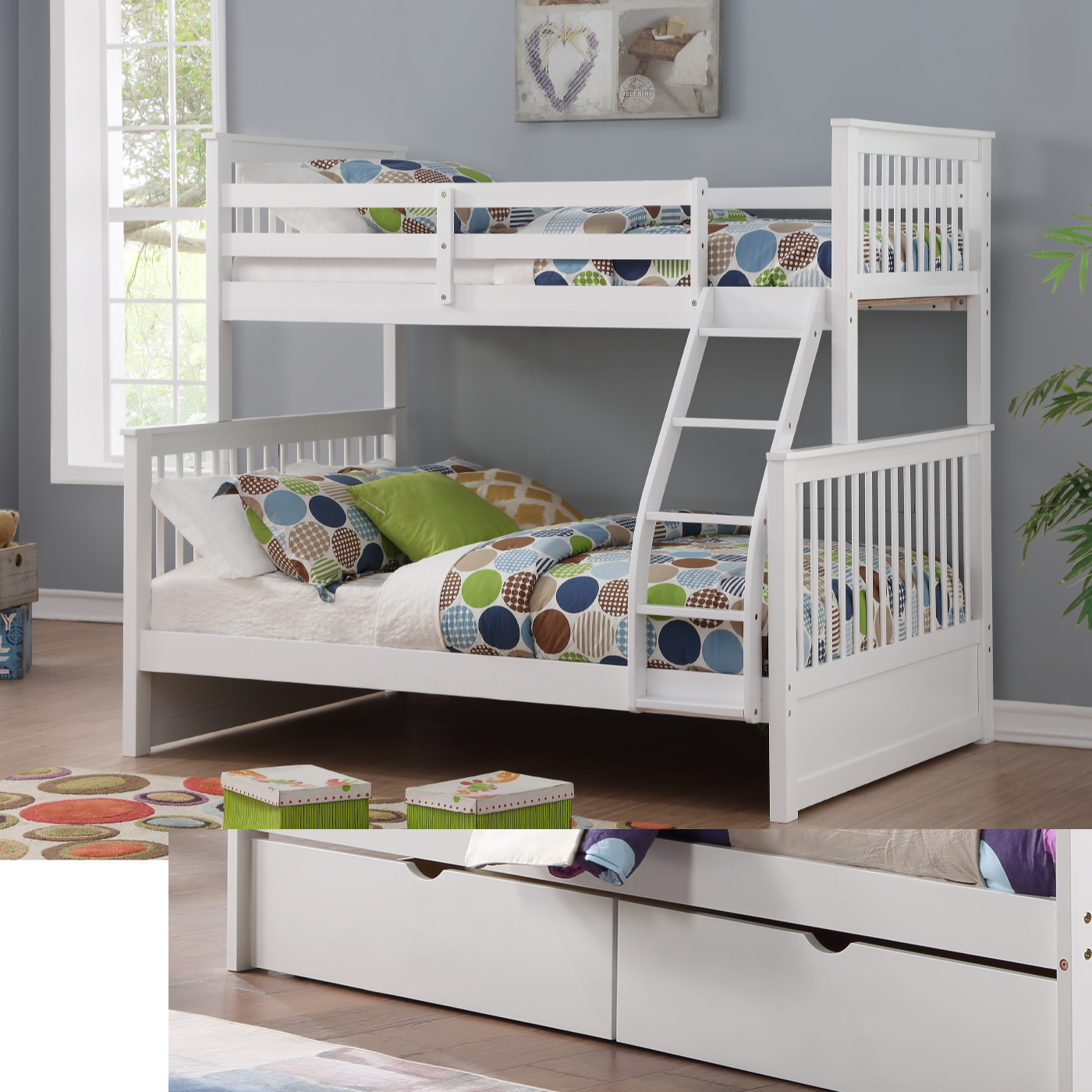 (3 Colours) Under Bed STORAGE Included - Marcus Wood Bunk Bed