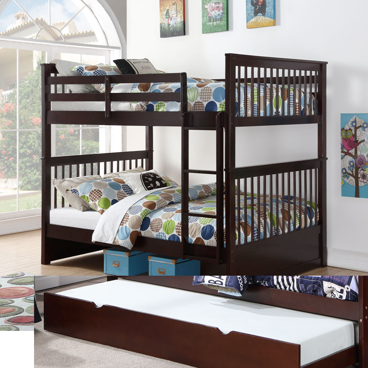(3 Colours) Under Bed STORAGE Included - Marcus Wood Bunk Bed