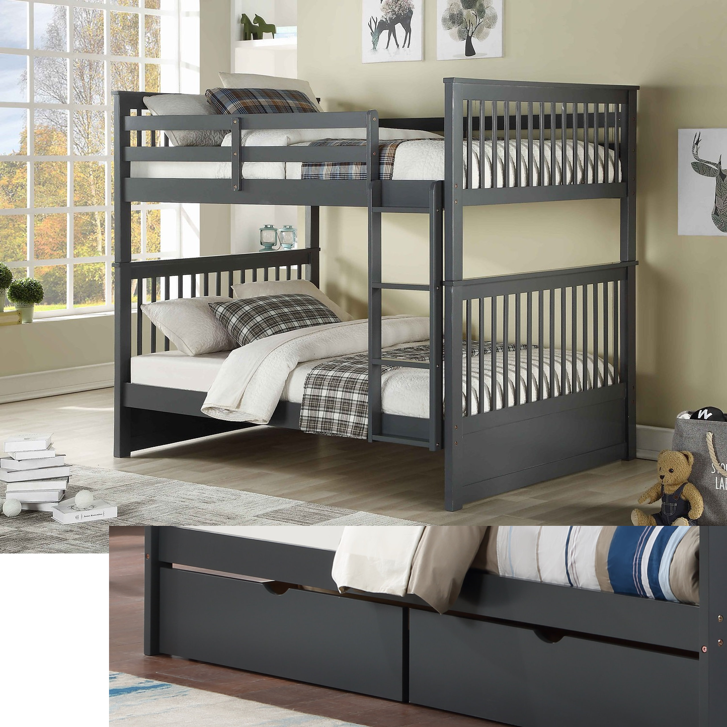 (3 Colours) Under Bed STORAGE Included - Marcus Wood Bunk Bed
