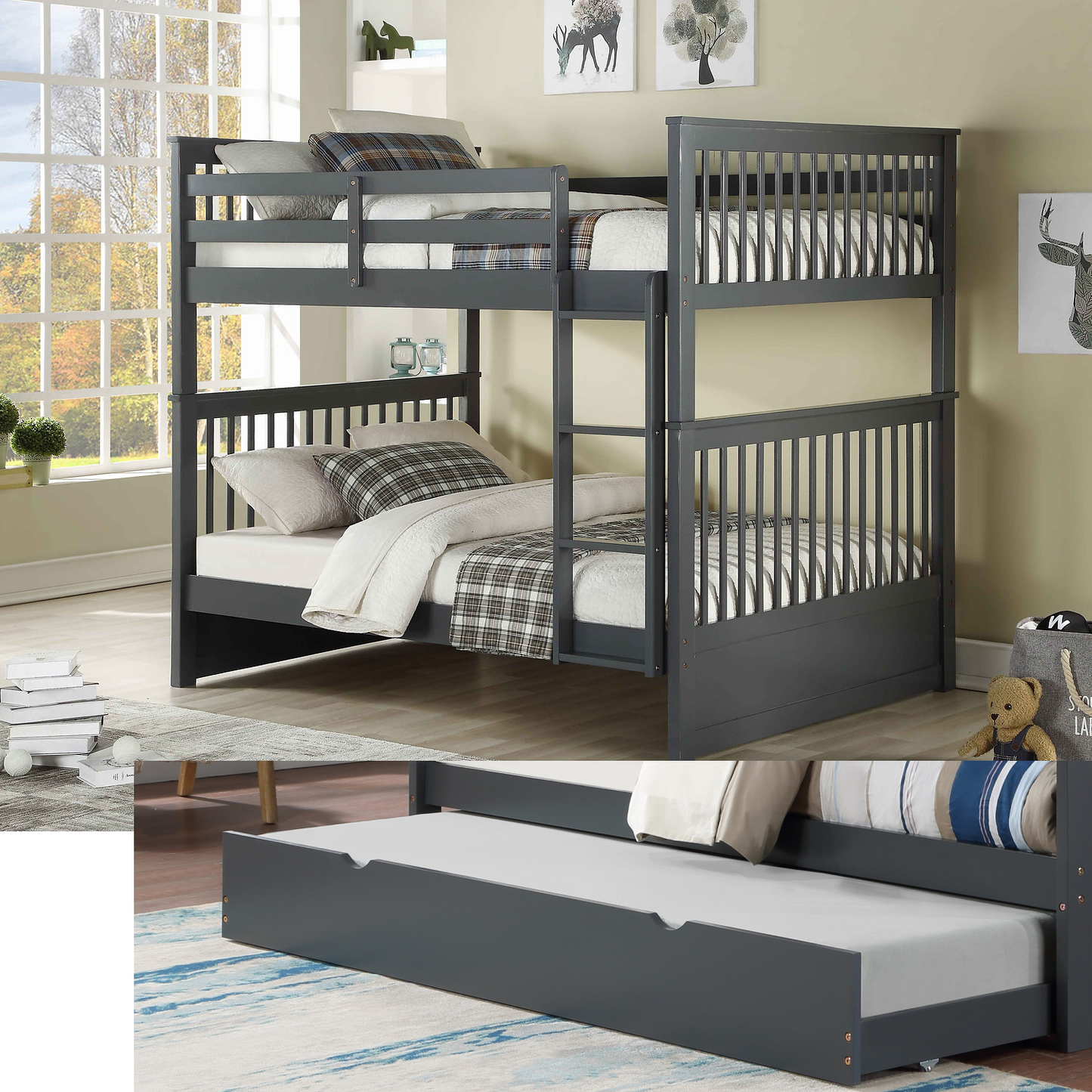 (3 Colours) Under Bed STORAGE Included - Marcus Wood Bunk Bed