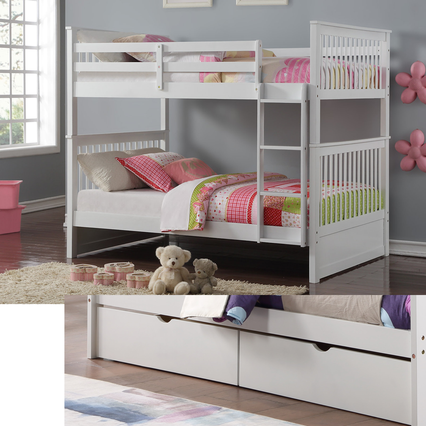 (3 Colours) Under Bed STORAGE Included - Marcus Wood Bunk Bed