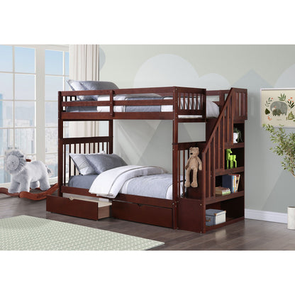 (3 Colours + Under Bed Storage) Simcoe Staircase Wood Bunk Bed