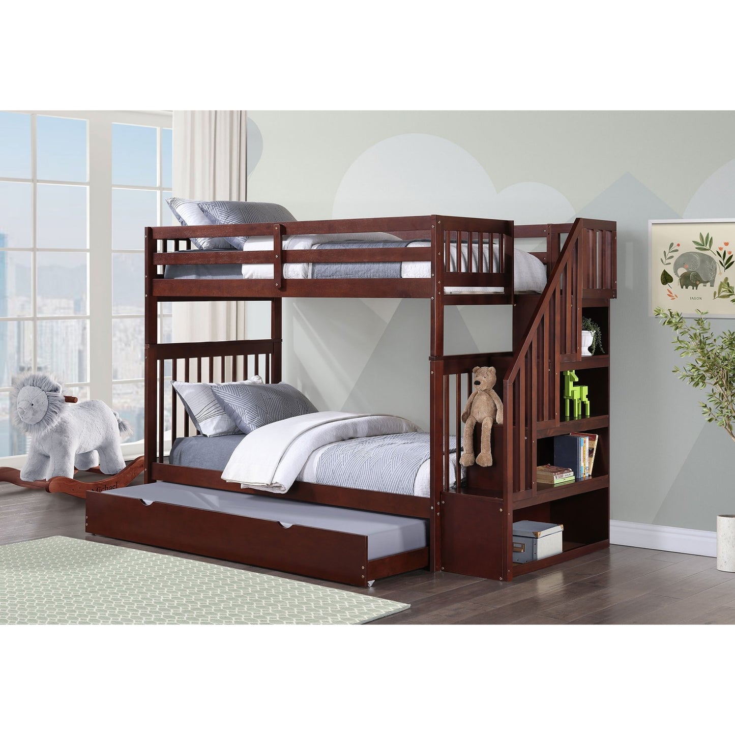 (3 Colours + Under Bed Storage) Simcoe Staircase Wood Bunk Bed