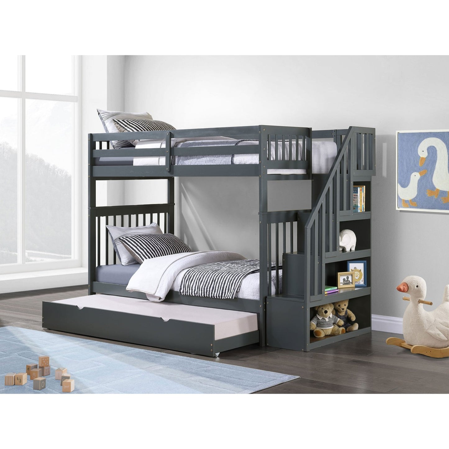 (3 Colours + Under Bed Storage) Simcoe Staircase Wood Bunk Bed