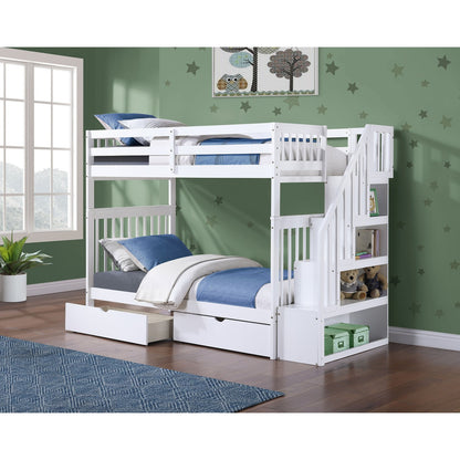 (3 Colours + Under Bed Storage) Simcoe Staircase Wood Bunk Bed