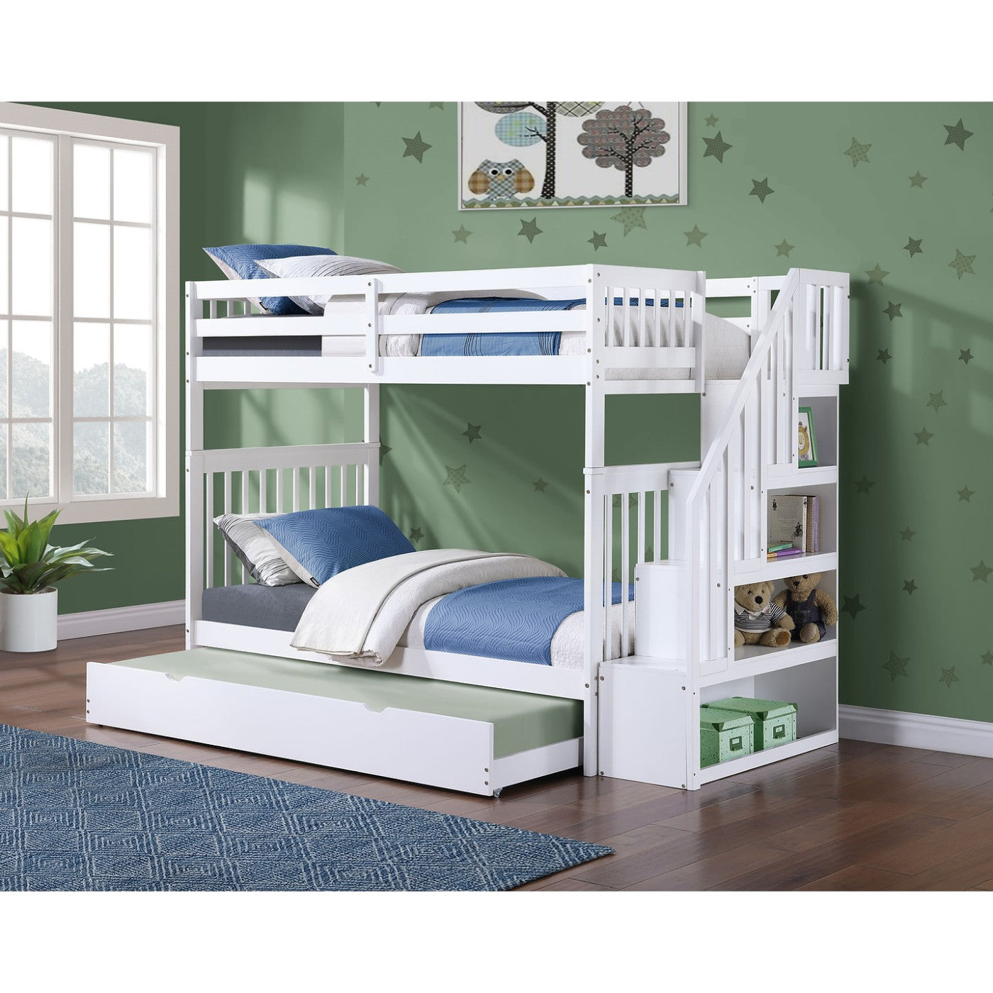 (3 Colours + Under Bed Storage) Simcoe Staircase Wood Bunk Bed