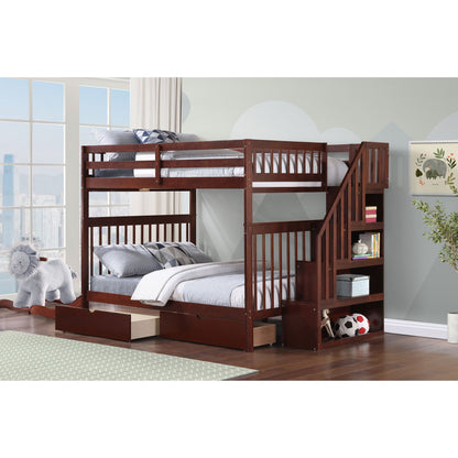 (3 Colours + Under Bed Storage) Simcoe Staircase Wood Bunk Bed