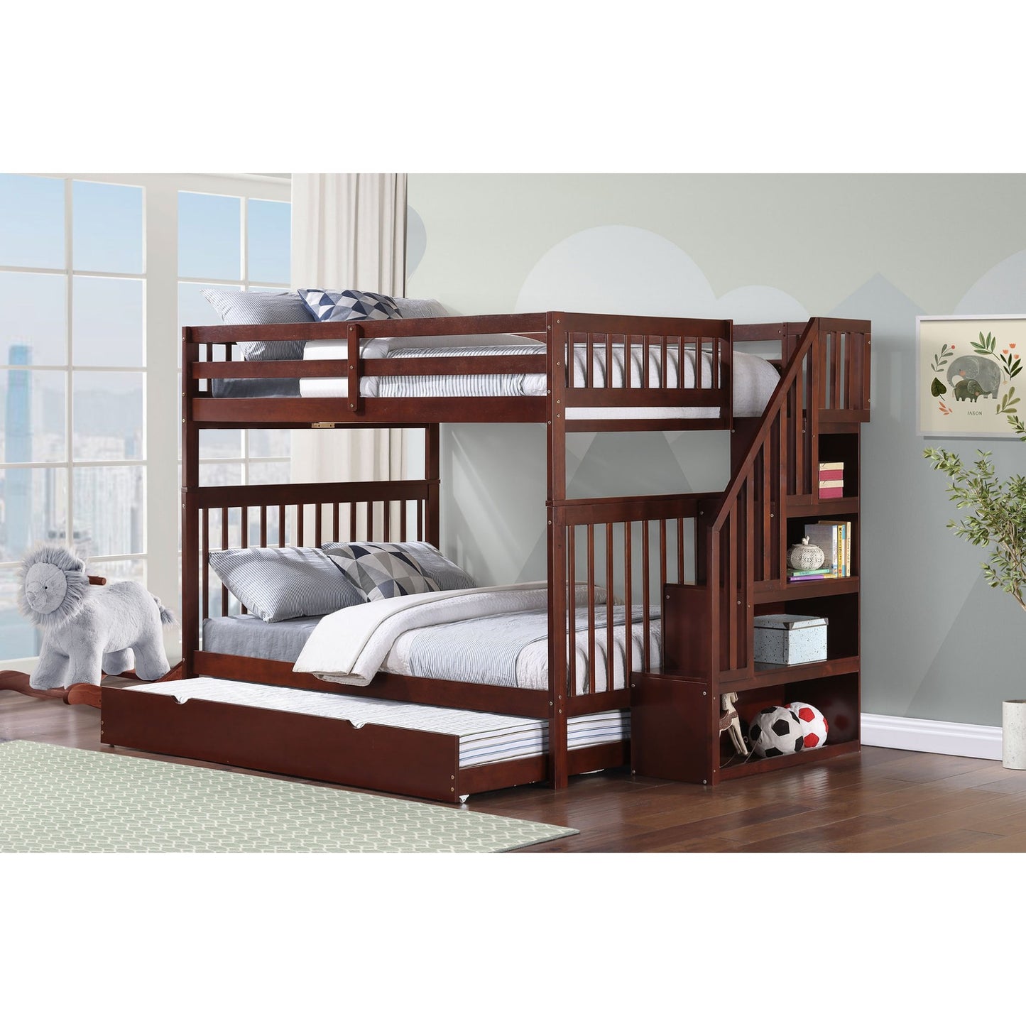 (3 Colours + Under Bed Storage) Simcoe Staircase Wood Bunk Bed