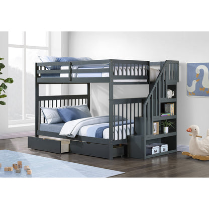 (3 Colours + Under Bed Storage) Simcoe Staircase Wood Bunk Bed