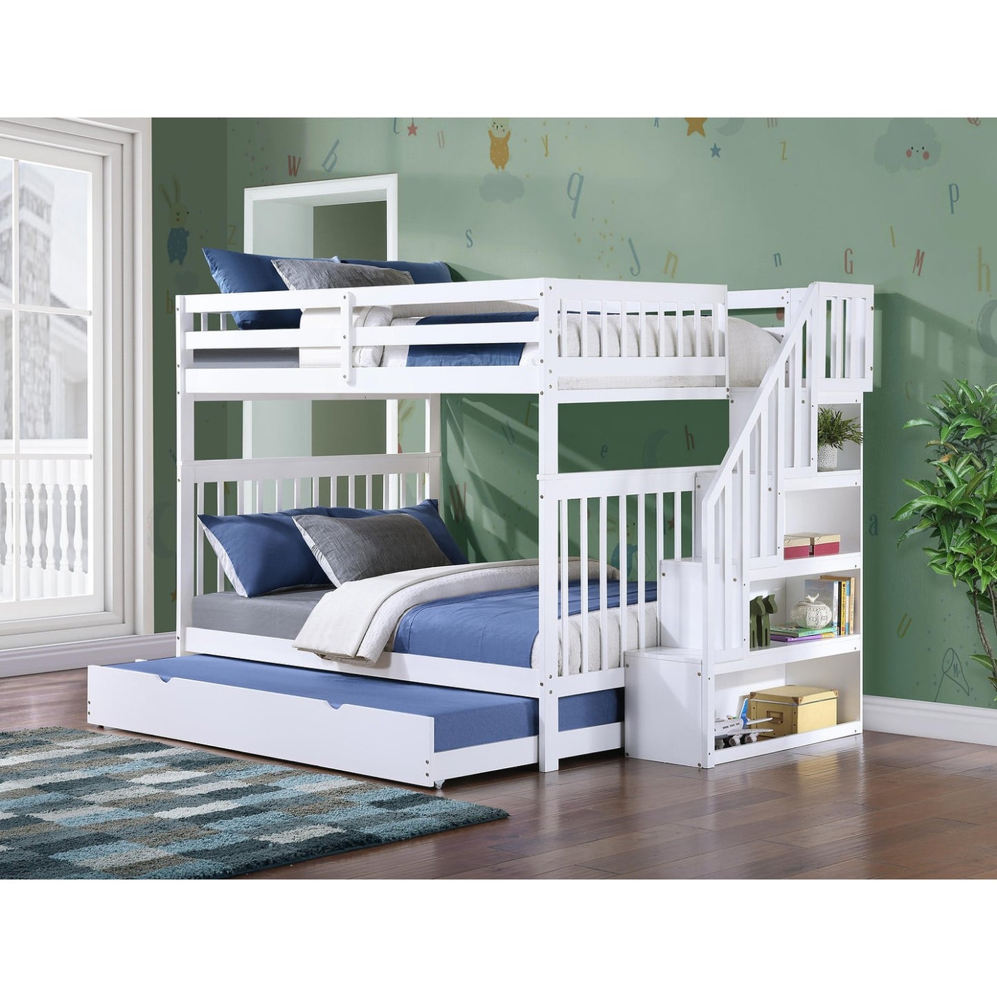 (3 Colours + Under Bed Storage) Simcoe Staircase Wood Bunk Bed
