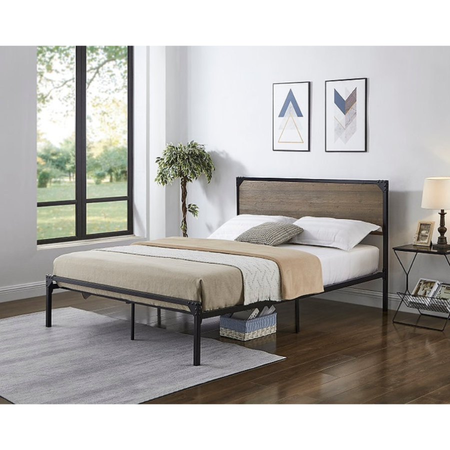 Rustiq Wood Panel & Metal Platform Bed