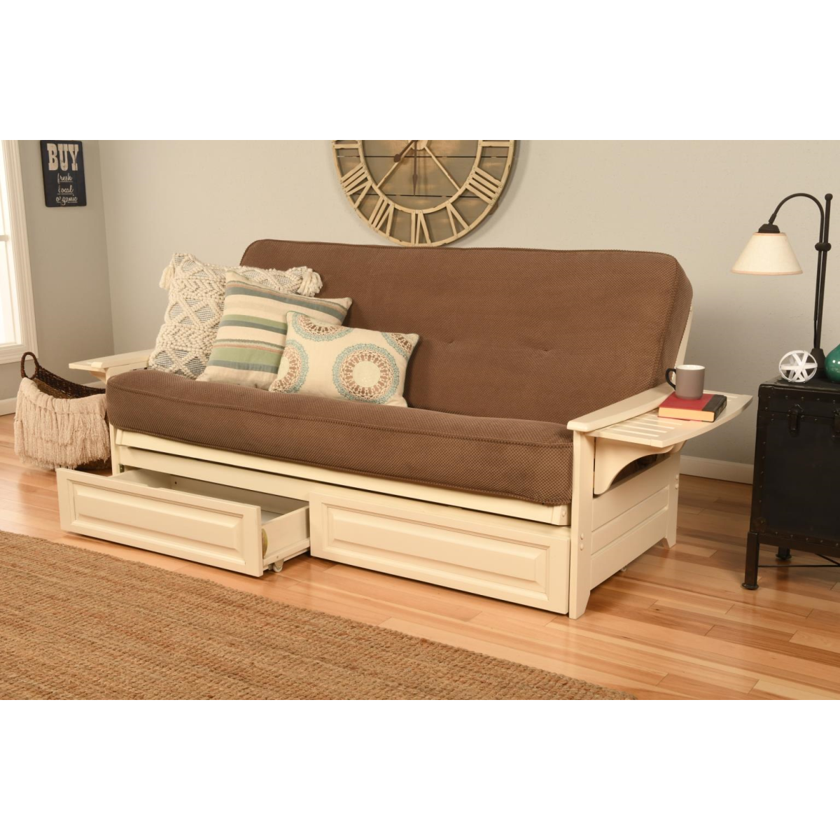 CB Deluxe 2.0 Tray-Arm Hardwood Futon Frame or Package with Mattress