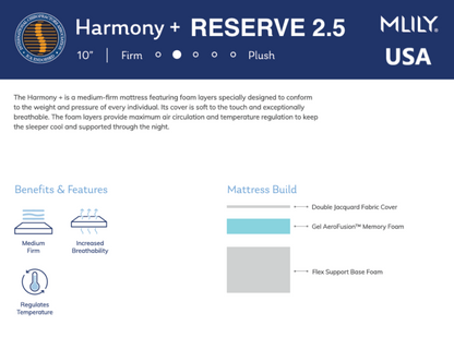 MLILY® Harmony Reserve 2.5 Memory Foam Mattress
