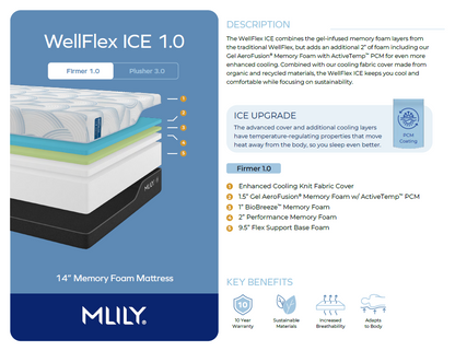 MLILY® WellFlex ICE 1.0 Firmer Memory Foam Mattress