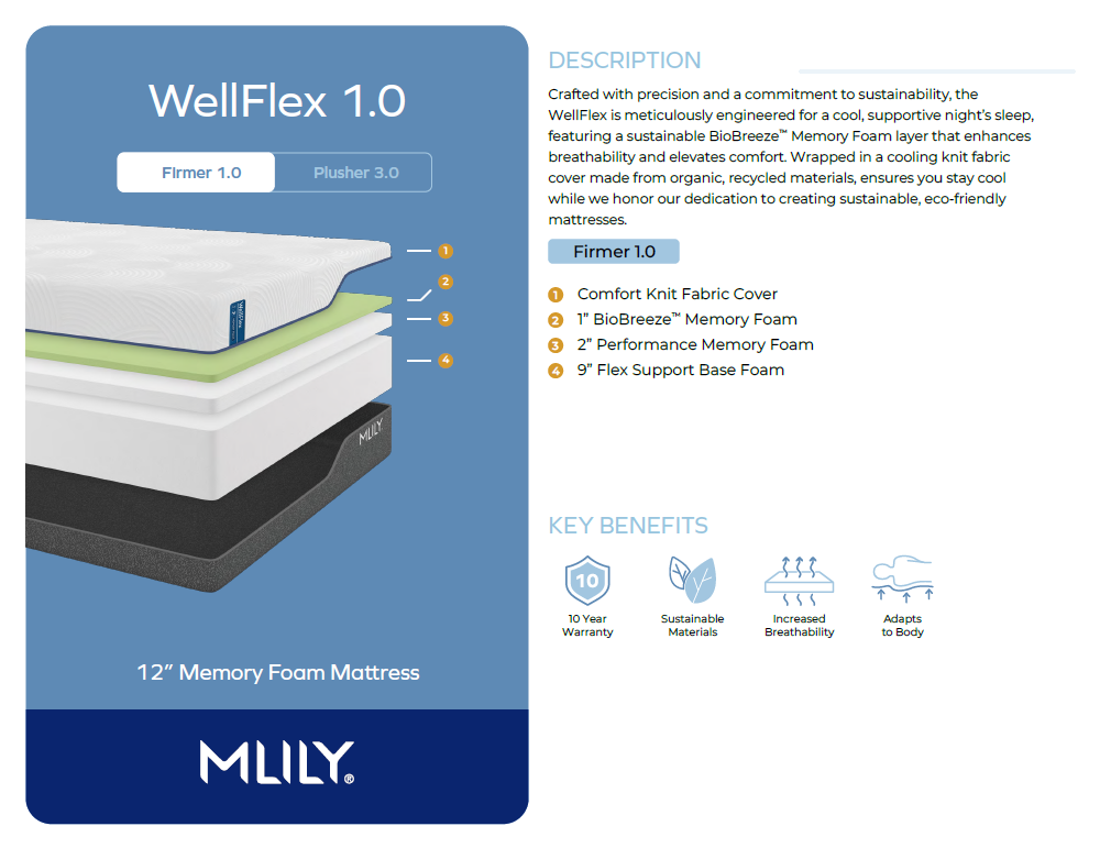 MLILY® WellFlex 1.0 Firm Memory Foam Mattress