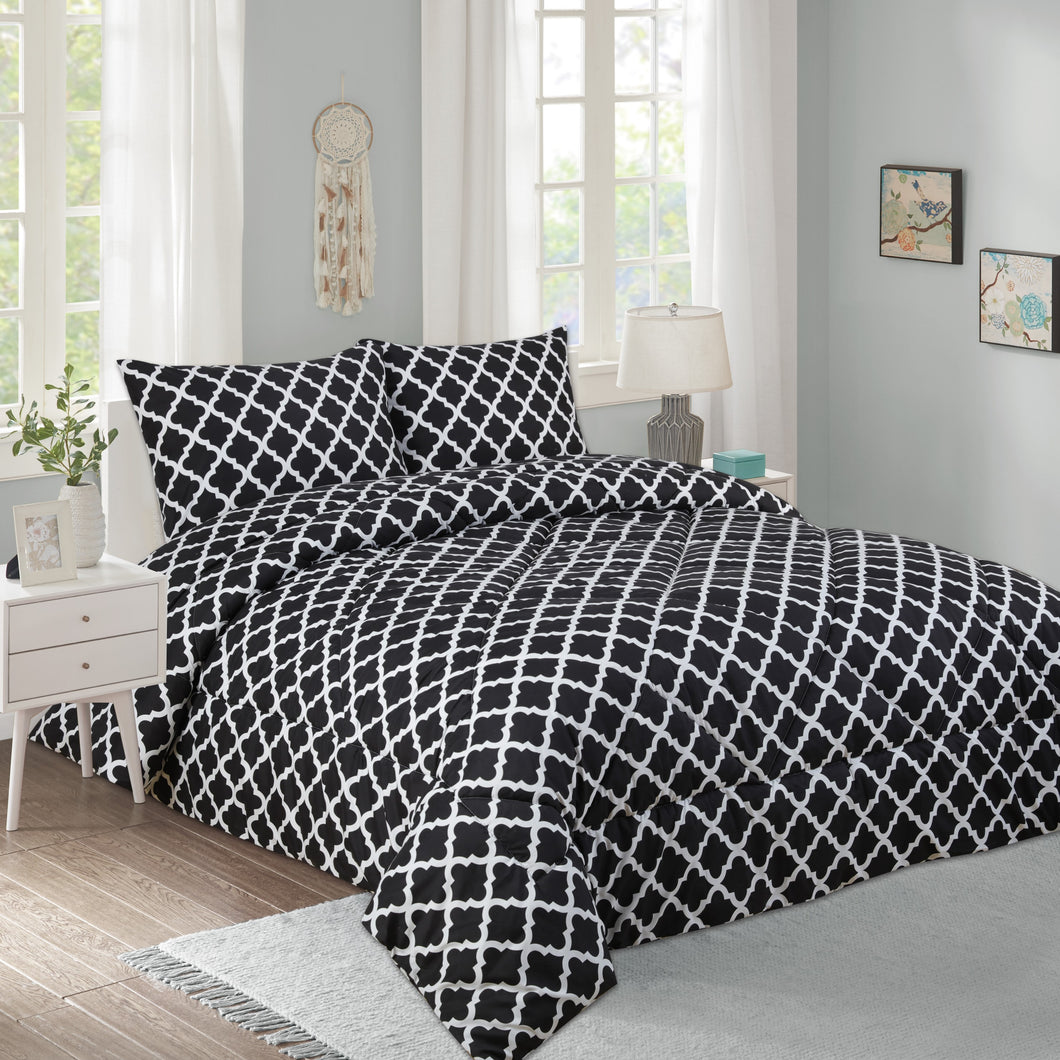 BLACK or GREY Moroccan Pattern Comforter Set