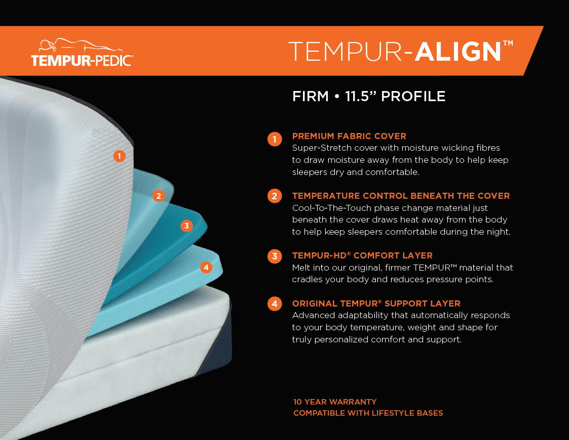 Tempur-Pedic TEMPUR-Align™ Orange Firm Mattress - Canadian Bedding